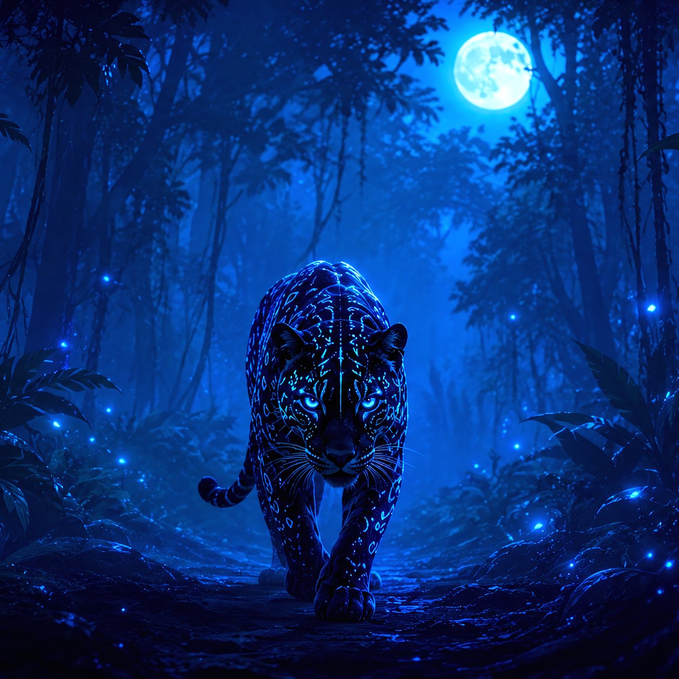 Black panther at night in the jungle - Wallpapers for Samsung Galaxy Tab in 1340x1340 resolution