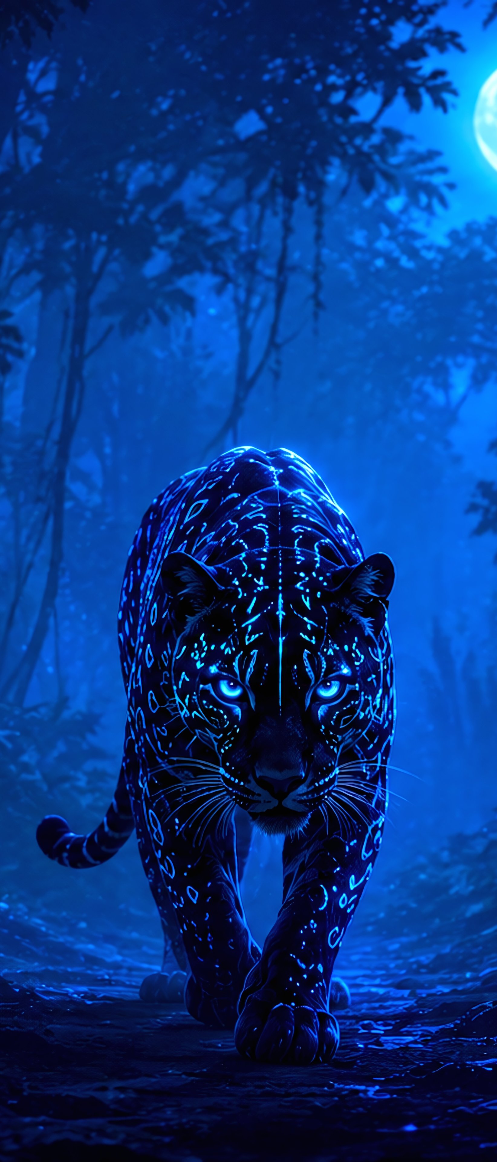 Black panther at night in the jungle - Wallpapers for Sony Xperia 1/Xperia 1 III/Xperia PRO-I in 1644x3840 resolution