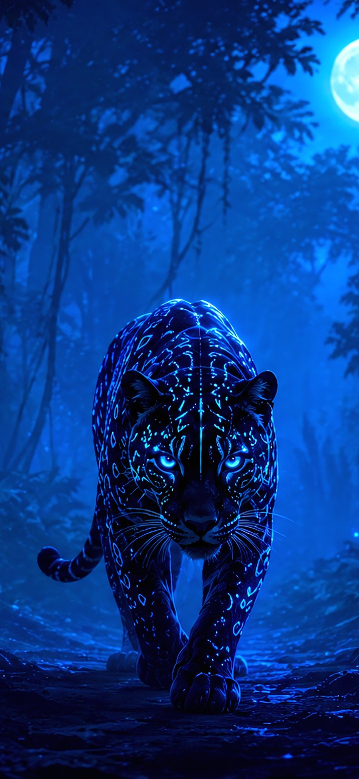 Black panther at night in the jungle - Wallpapers for Samsung Galaxy A11/A20e/A20/M11, Xiaomi Redmi 9A/9C, POCO C40 in 720x1560 resolution