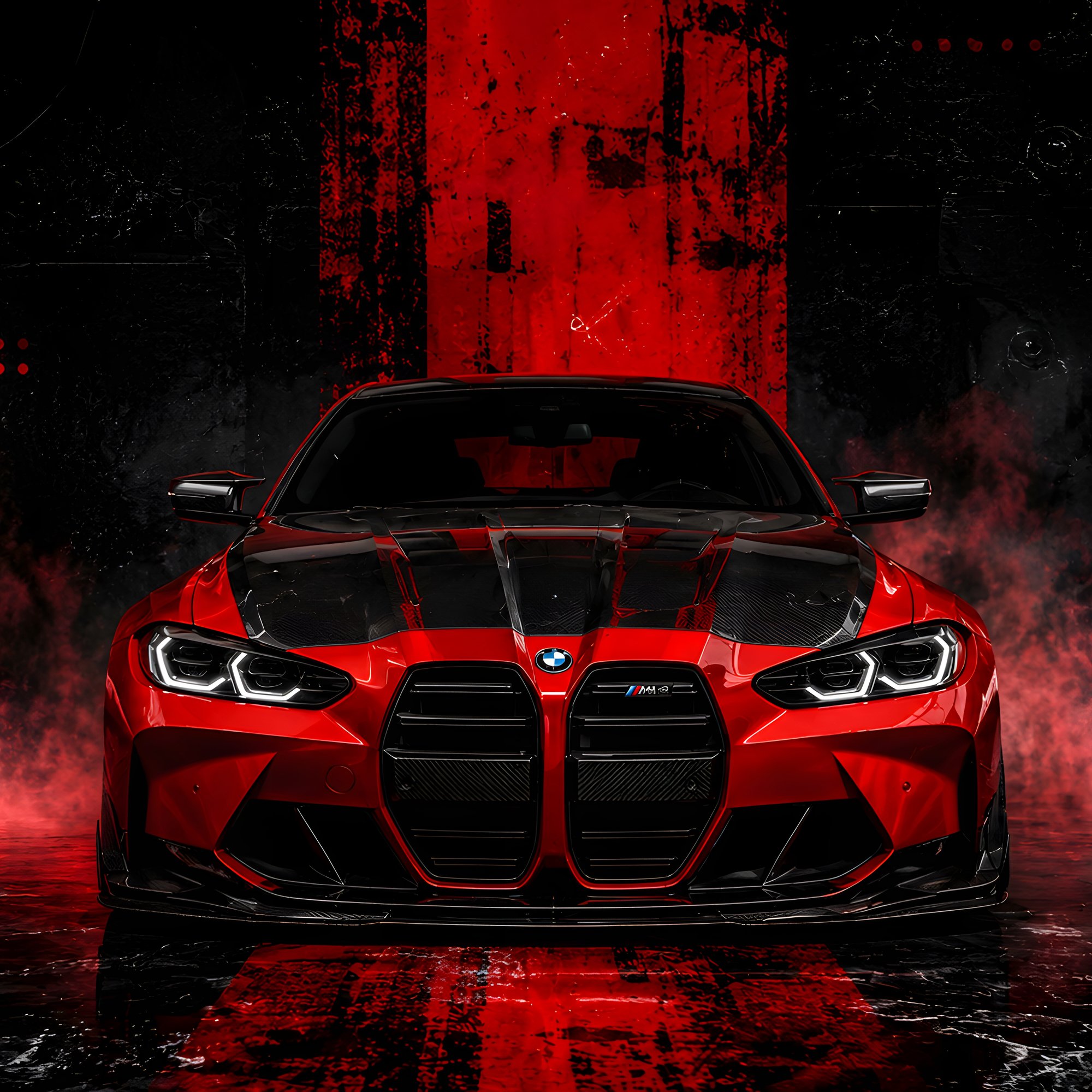 Красная BMW M4 G82 в обвесе ADRO - Обои для Samsung/Xiaomi в разрешении 2000x2000