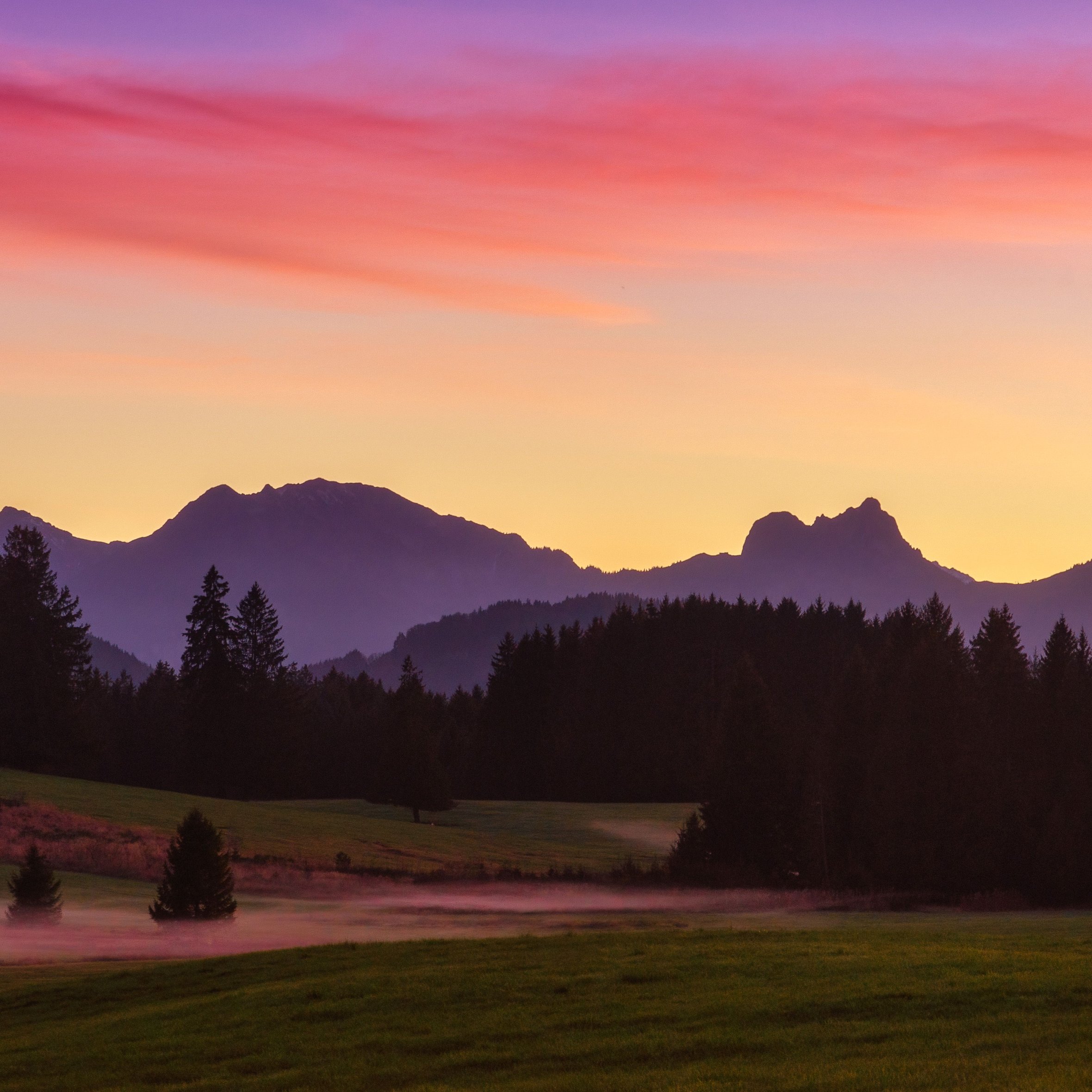 Mountain Forest Valley at Sunset - Wallpapers for iPad Air 10.9″ in 2360x2360 resolution