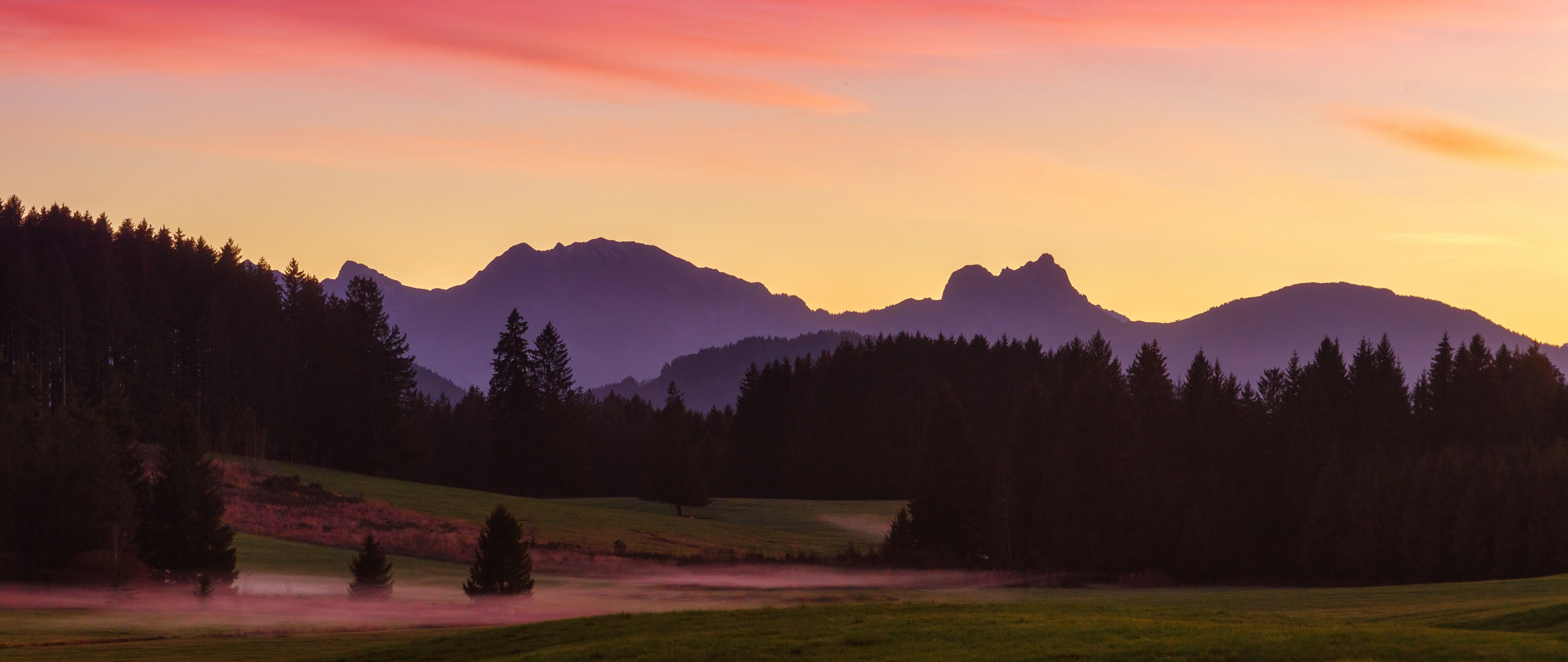Mountain Forest Valley at Sunset - 5K2K UltraWide 21:9 wallpapers in 5120x2160 resolution