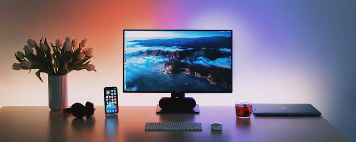 UltraWide 32:9 обои мышь компьютерная (3840x1080): рабочее место, компьютер, Apple Macbook, iPhone