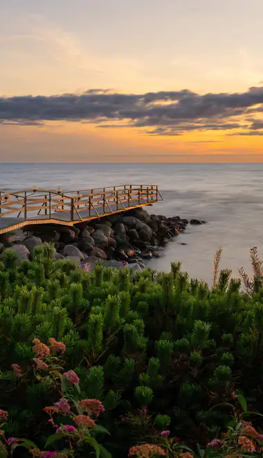 Wallpapers for iPhone 4/4S (640x960): sunset, sea, coast, bridge