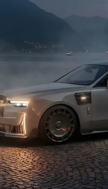 Обои для iPhone 13 Pro Max/12 Pro Max/14 Plus (1284x2778): Rolls-Royce Ghost, Mansory, озеро, горы