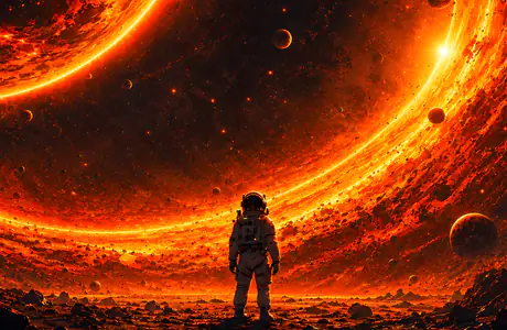 2K Quad HD wallpapers (2560x1440): astronaut, planet, swirl, fire
