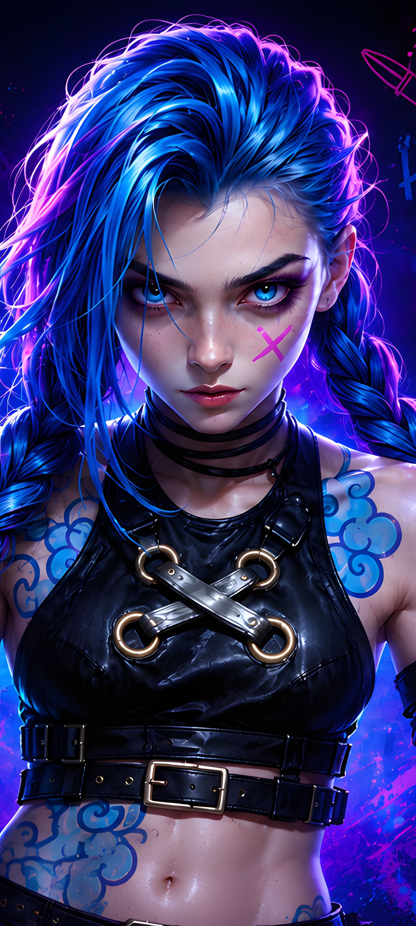 Jinx Standing Among Neon Graffiti - Wallpapers for Xiaomi 13 Ultra/14 Ultra/15 Ultra/17 Pro Max, Samsung Galaxy S20/S20 Ultra/S21 Ultra in 1440x3200 resolution