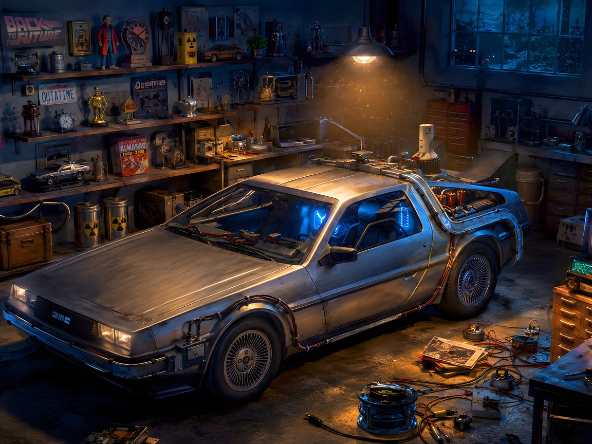 DeLorean DMC-12 в гараже мастерской - XGA+ обои в разрешении 1152x864