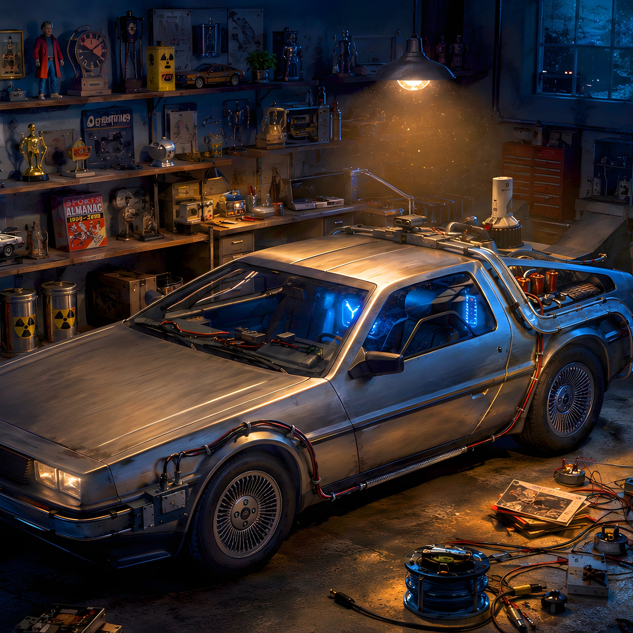 DeLorean DMC-12 в гараже мастерской - Обои для iPad Pro 11″ 2024 в разрешении 2420x2420