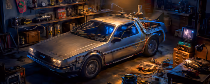UltraWide 21:9 обои инструменты (3440x1440): DeLorean DMC-12, Назад в будущее, гараж, мастерская