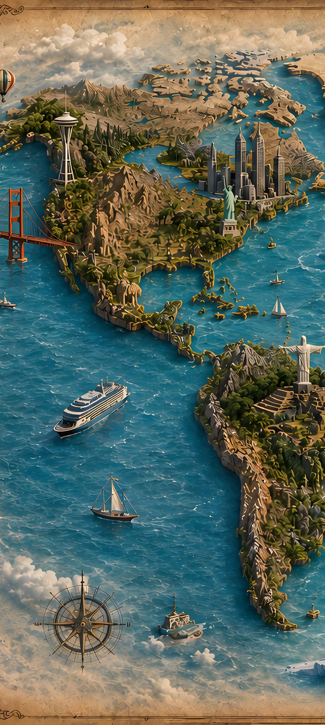 World Map with Famous Landmarks - Wallpapers for Samsung Galaxy A13/A14/A53, Realme 12 Pro 5G, POCO M5 in 1080x2408 resolution