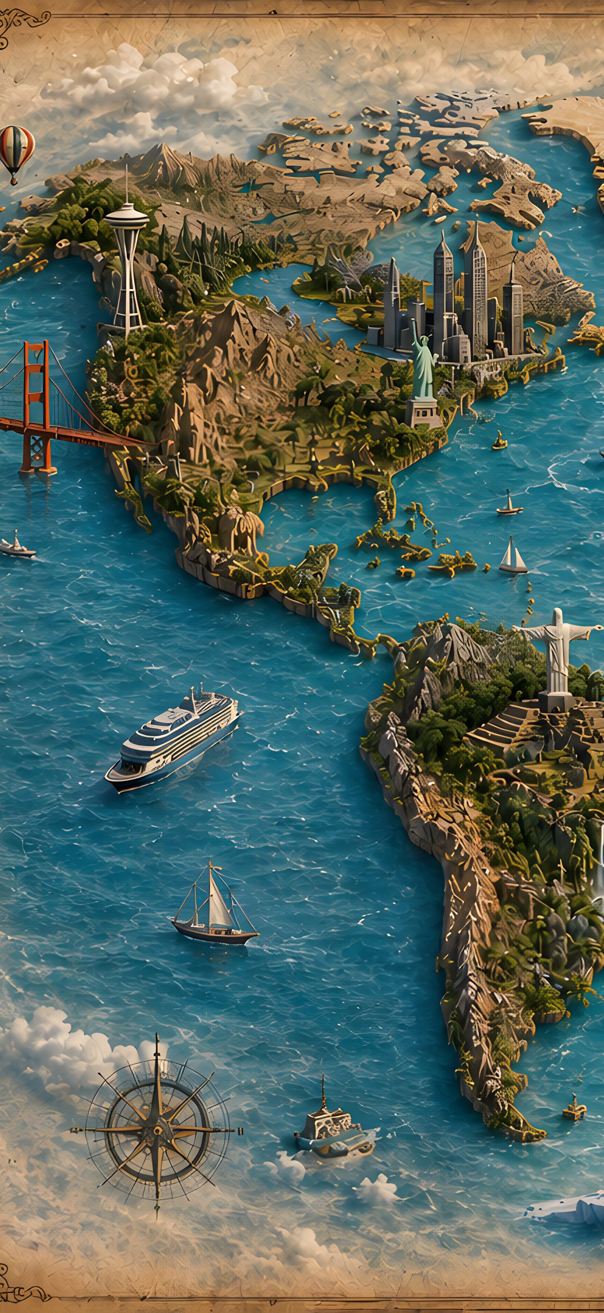 World Map with Famous Landmarks - Wallpapers for iPhone 17 Pro/17/16 Pro in 1206x2622 resolution