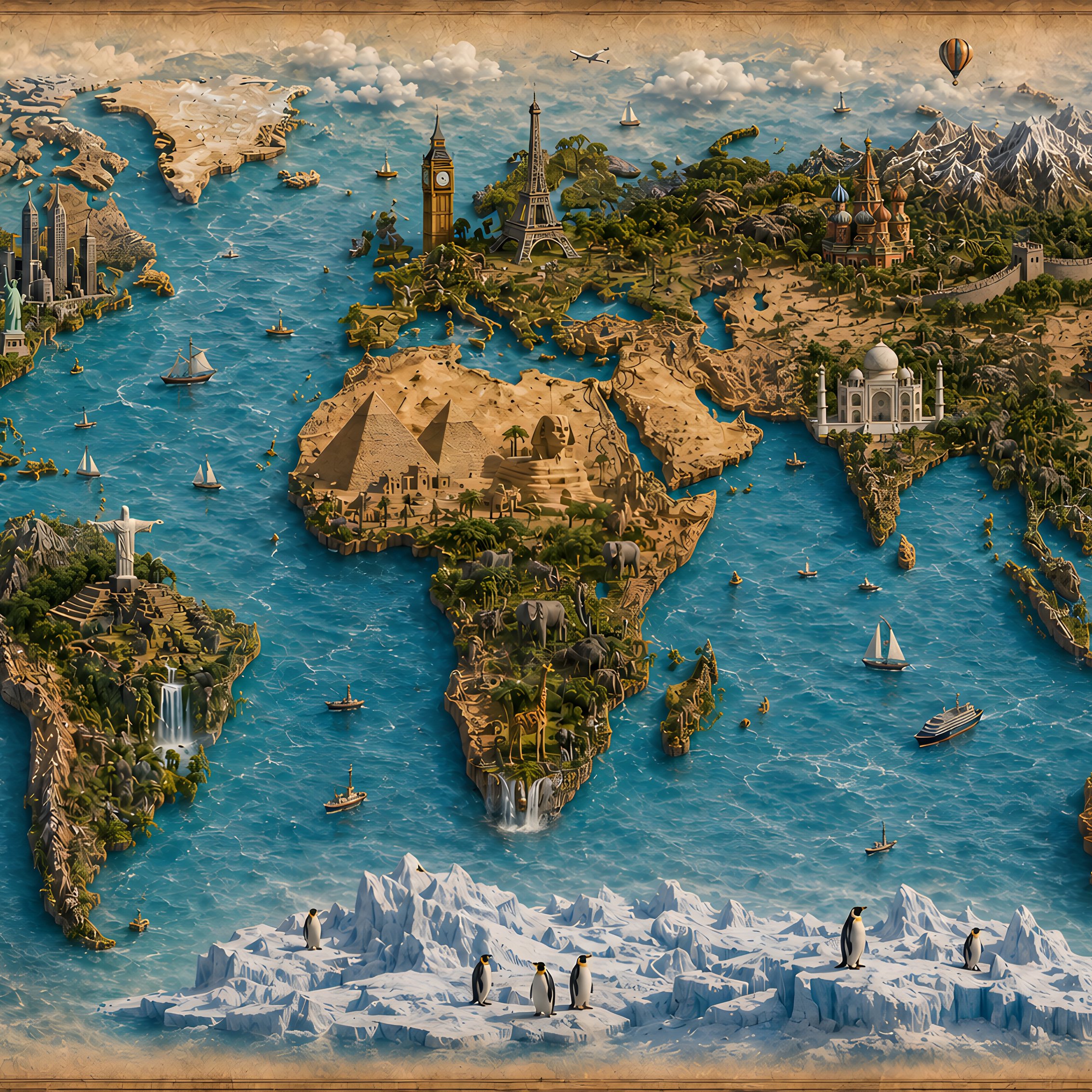 World Map with Famous Landmarks - Wallpapers for iPad mini 8.3″ in 2266x2266 resolution