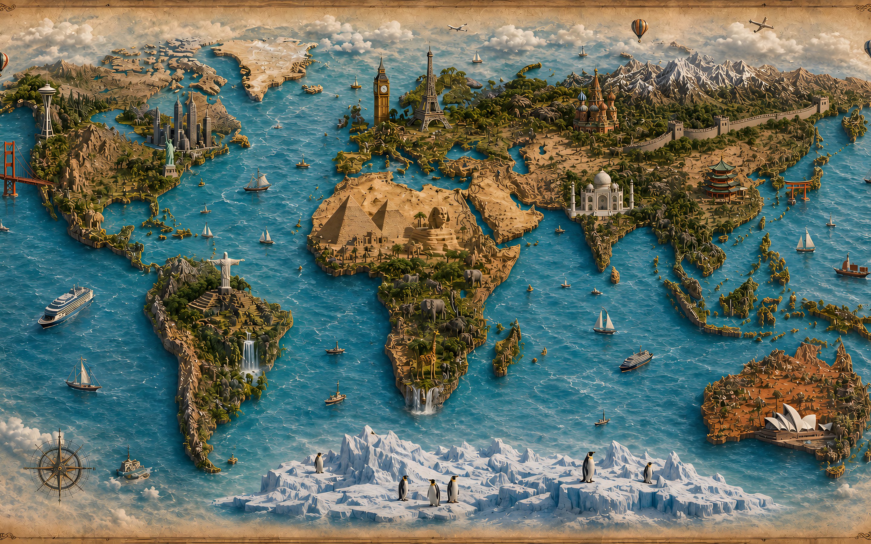 World Map with Famous Landmarks - Wallpapers for Apple MacBook 15″ in 2880x1800 resolution