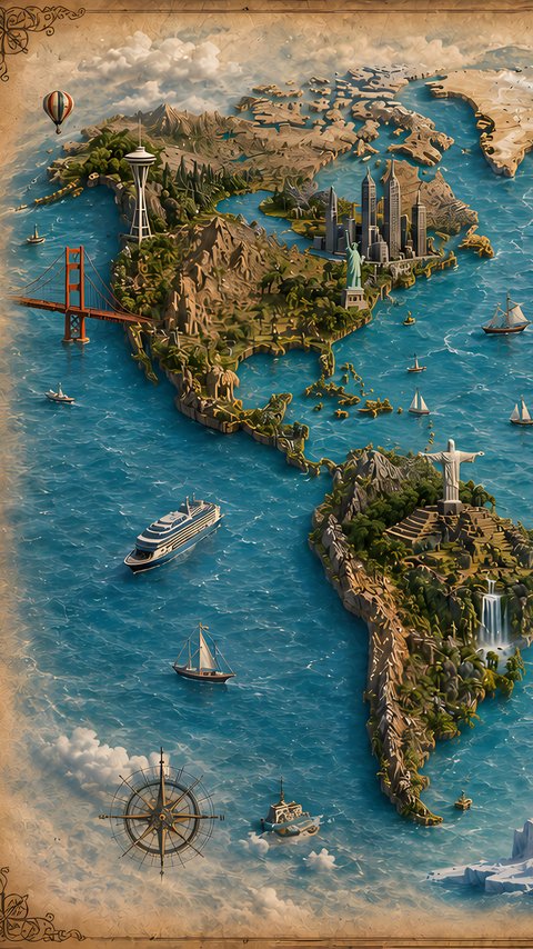 World Map with Famous Landmarks - Wallpapers for LG/ASUS in 480x854 resolution