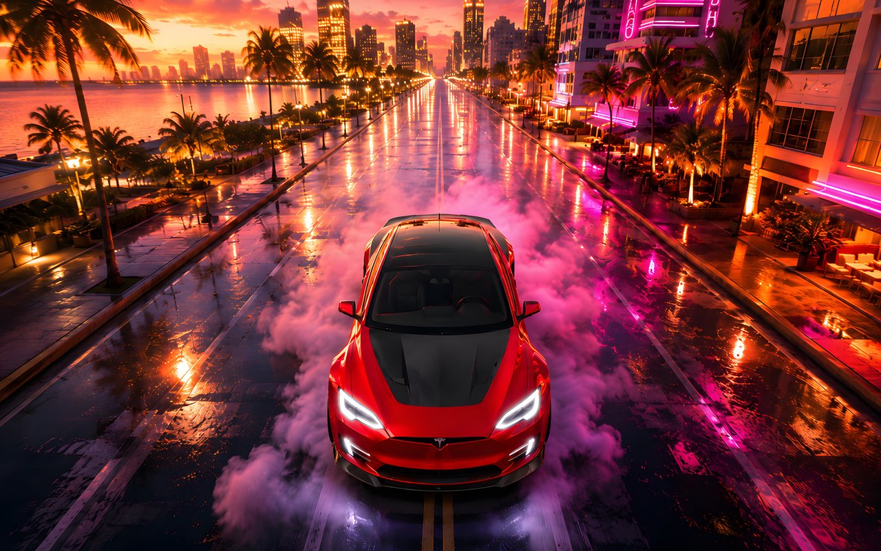 Tesla Model S Plaid в обвесе Vorsteiner в Майами - WXGA_1280 обои в разрешении 1280x800
