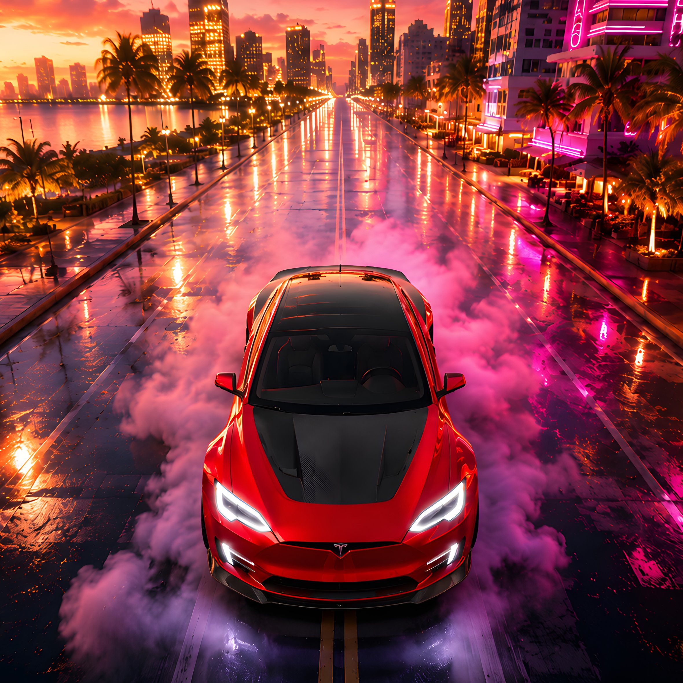 Tesla Model S Plaid в обвесе Vorsteiner в Майами - Обои для iPad Air 10.9″ в разрешении 2360x2360