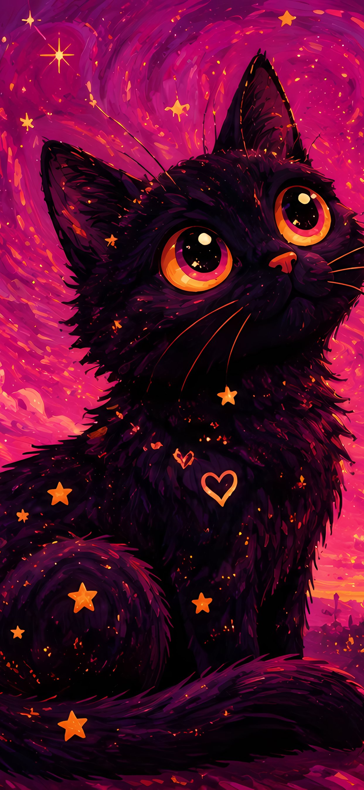 Black Kitten Under a Crescent Moon - Wallpapers for iPhone 11 Pro Max in 1242x2688 resolution