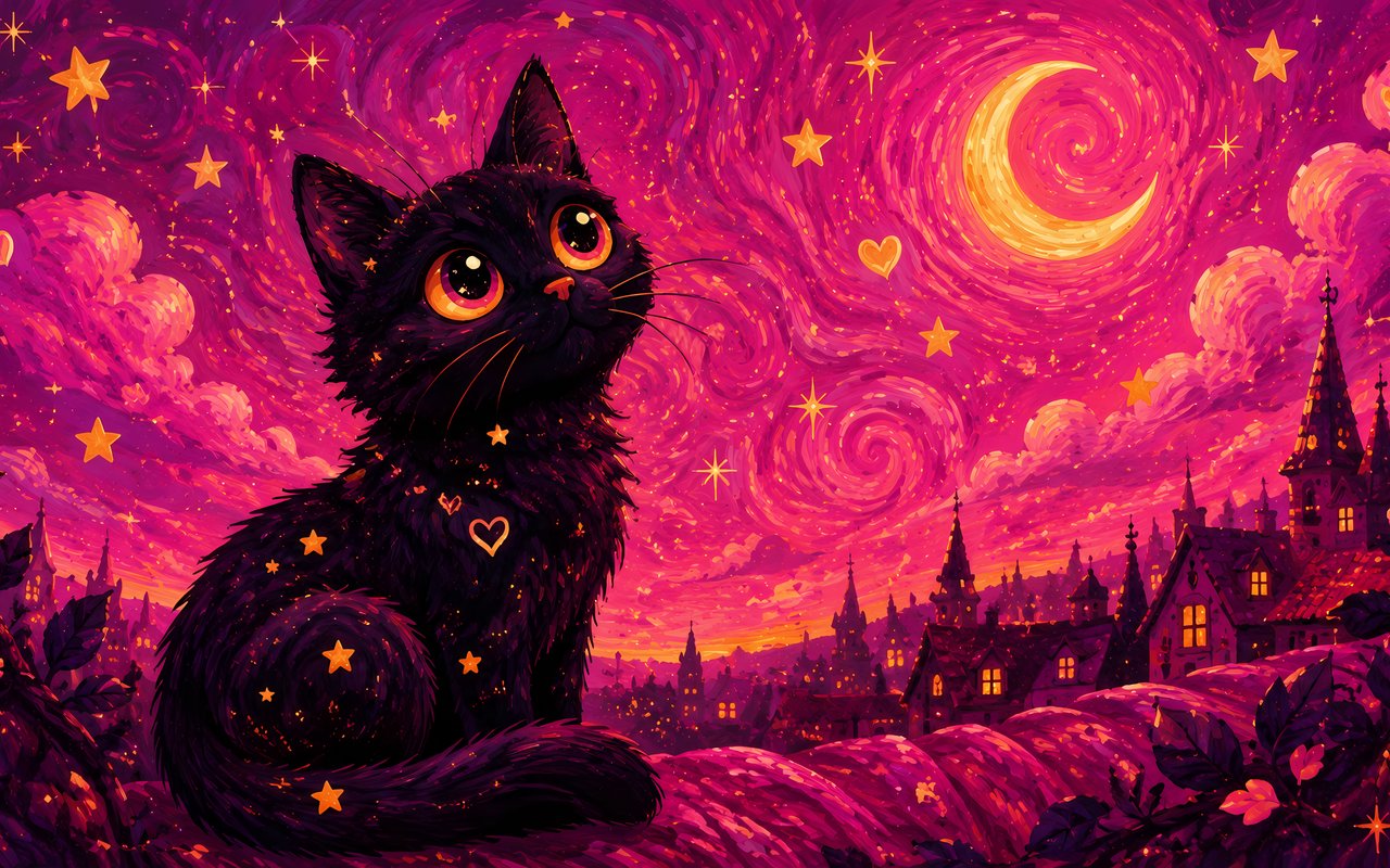 Black Kitten Under a Crescent Moon - WXGA_1280 wallpapers in 1280x800 resolution