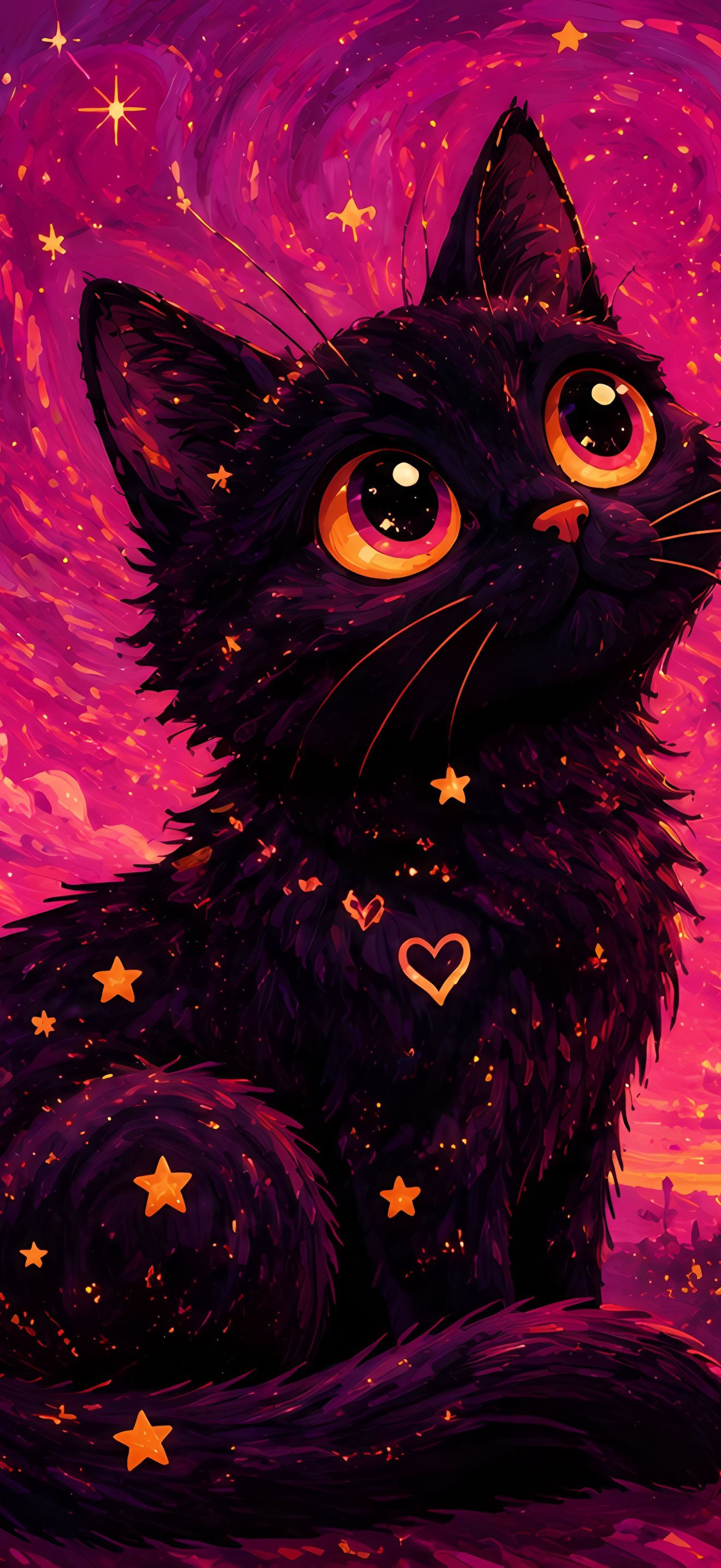 Black Kitten Under a Crescent Moon - Wallpapers for iPhone 18 Pro Max/17 Pro Max/16 Pro Max in 1320x2868 resolution