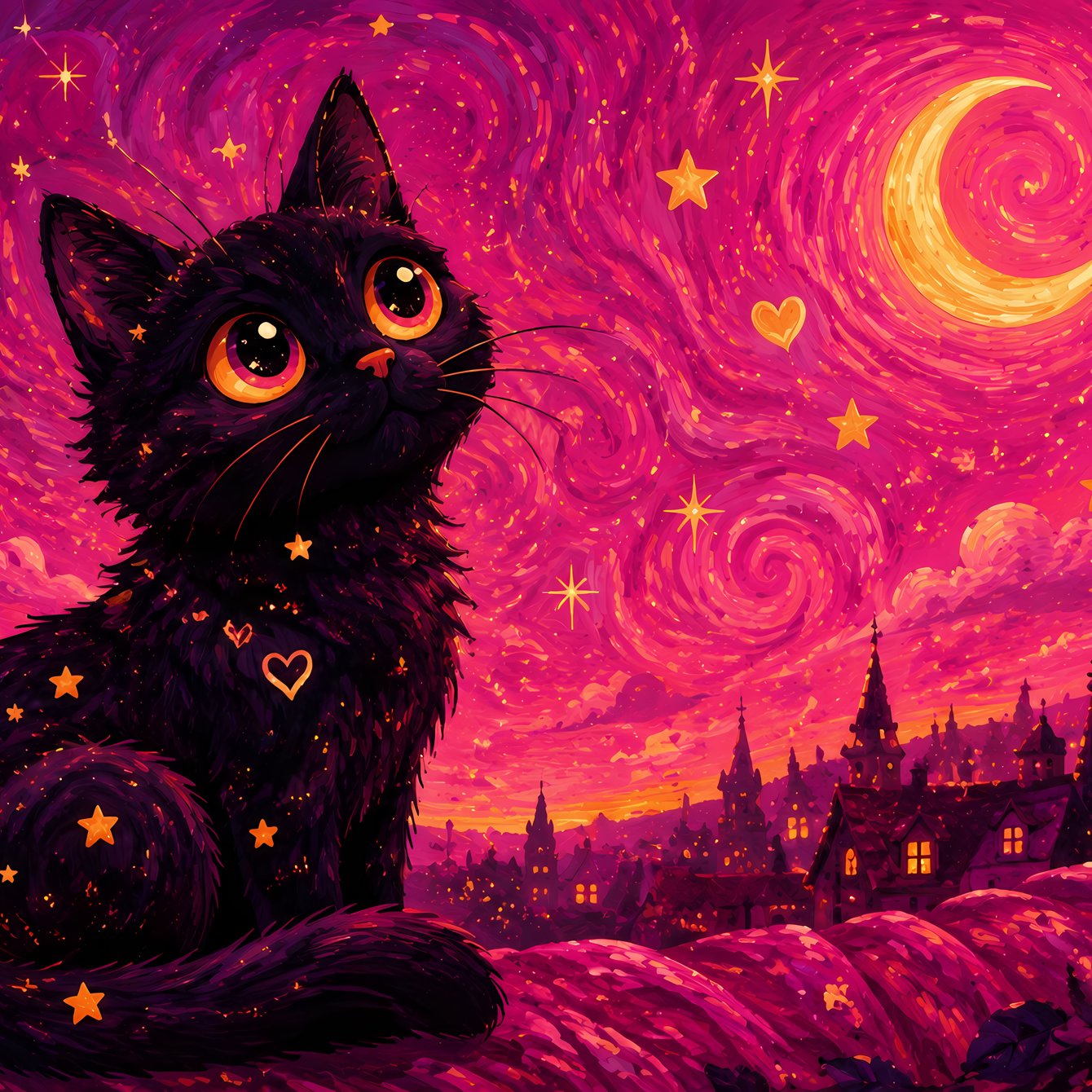 Black Kitten Under a Crescent Moon - Wallpapers for Samsung Galaxy Tab in 1340x1340 resolution