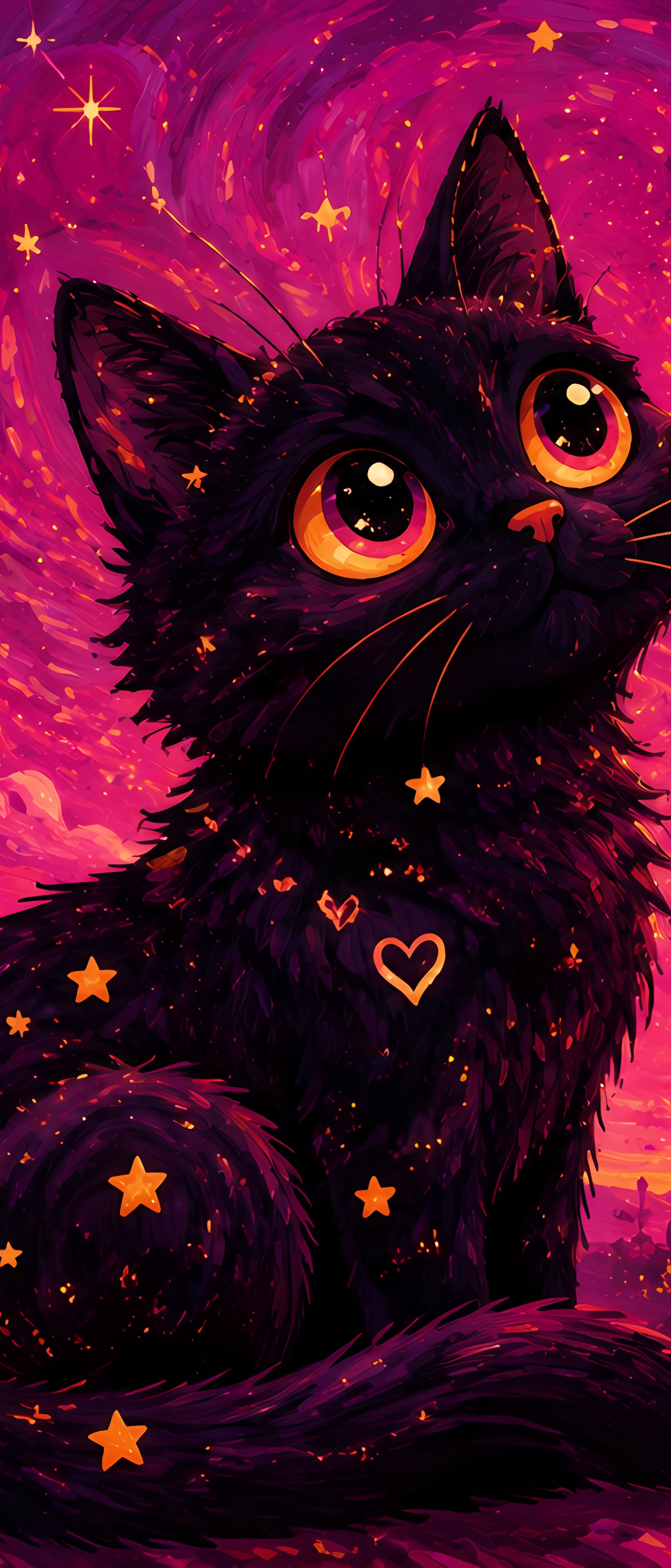 Black Kitten Under a Crescent Moon - Wallpapers for Sony Xperia 1/Xperia 1 III/Xperia PRO-I in 1644x3840 resolution