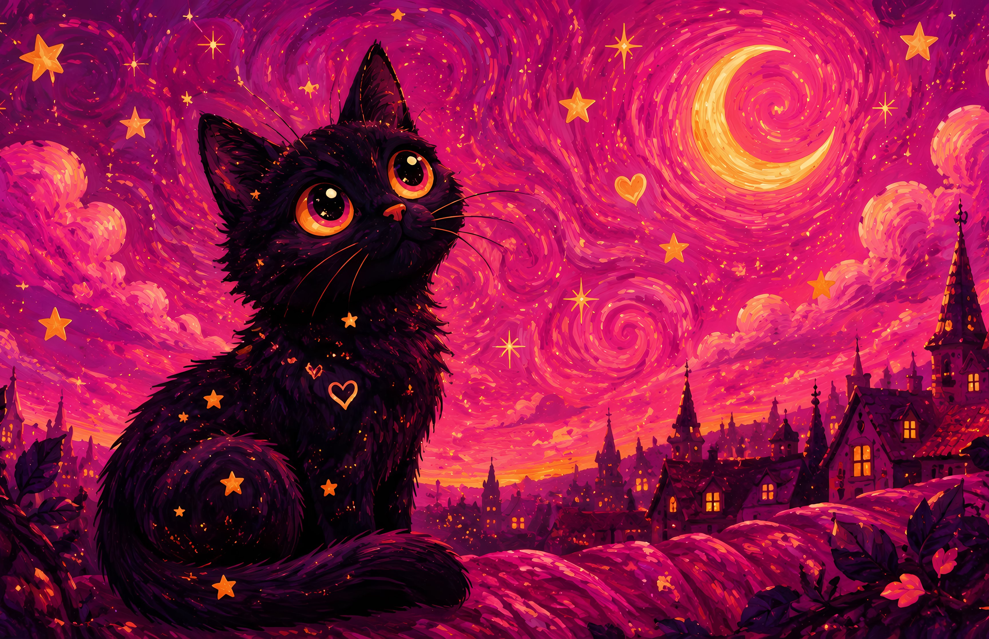 Black Kitten Under a Crescent Moon - Wallpapers for Apple MacBook 16.2″ in 3456x2234 resolution
