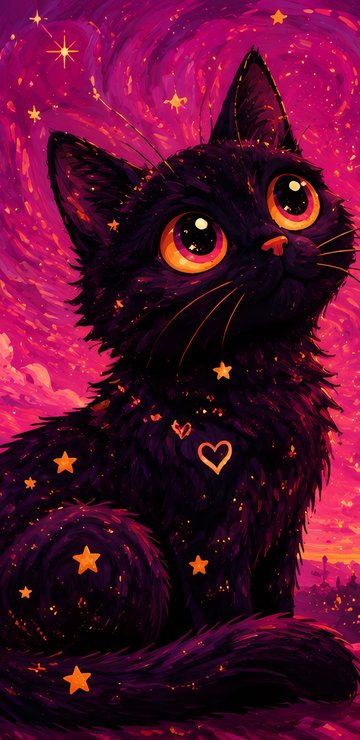 Black Kitten Under a Crescent Moon - Wallpapers for Samsung in 360x740 resolution