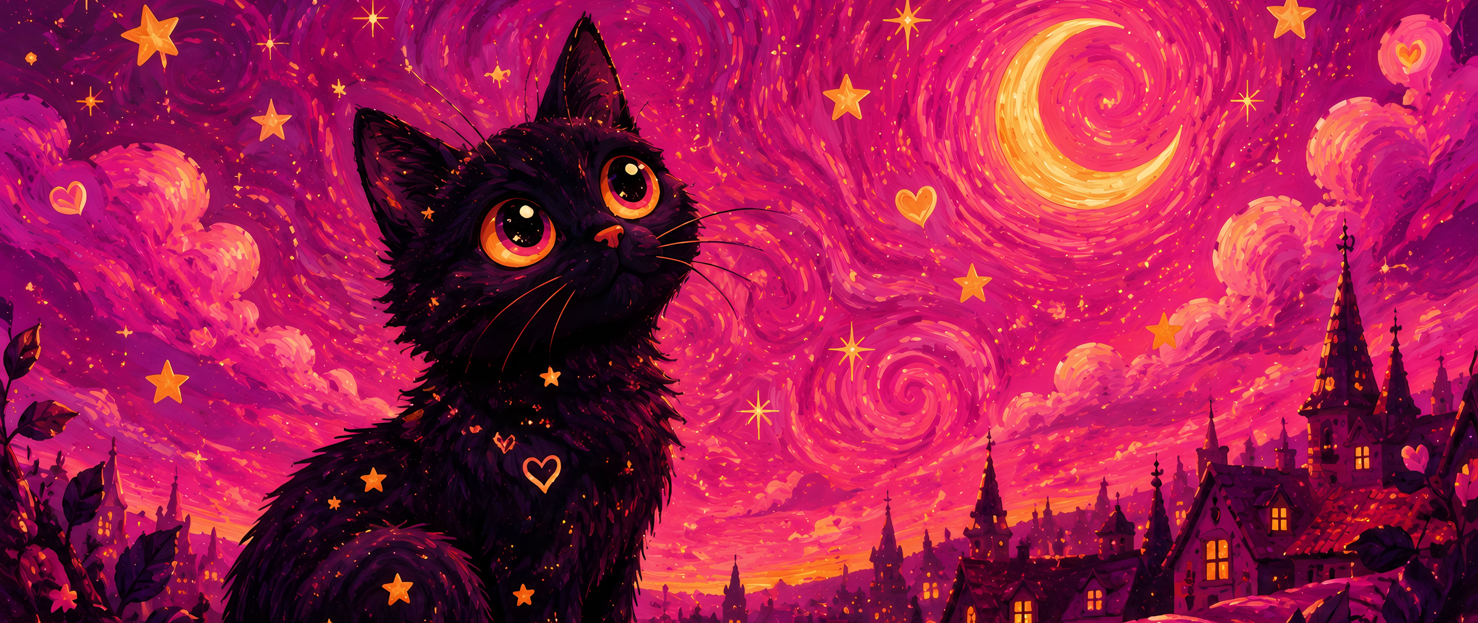 Black Kitten Under a Crescent Moon - 5K2K UltraWide 21:9 wallpapers in 5120x2160 resolution