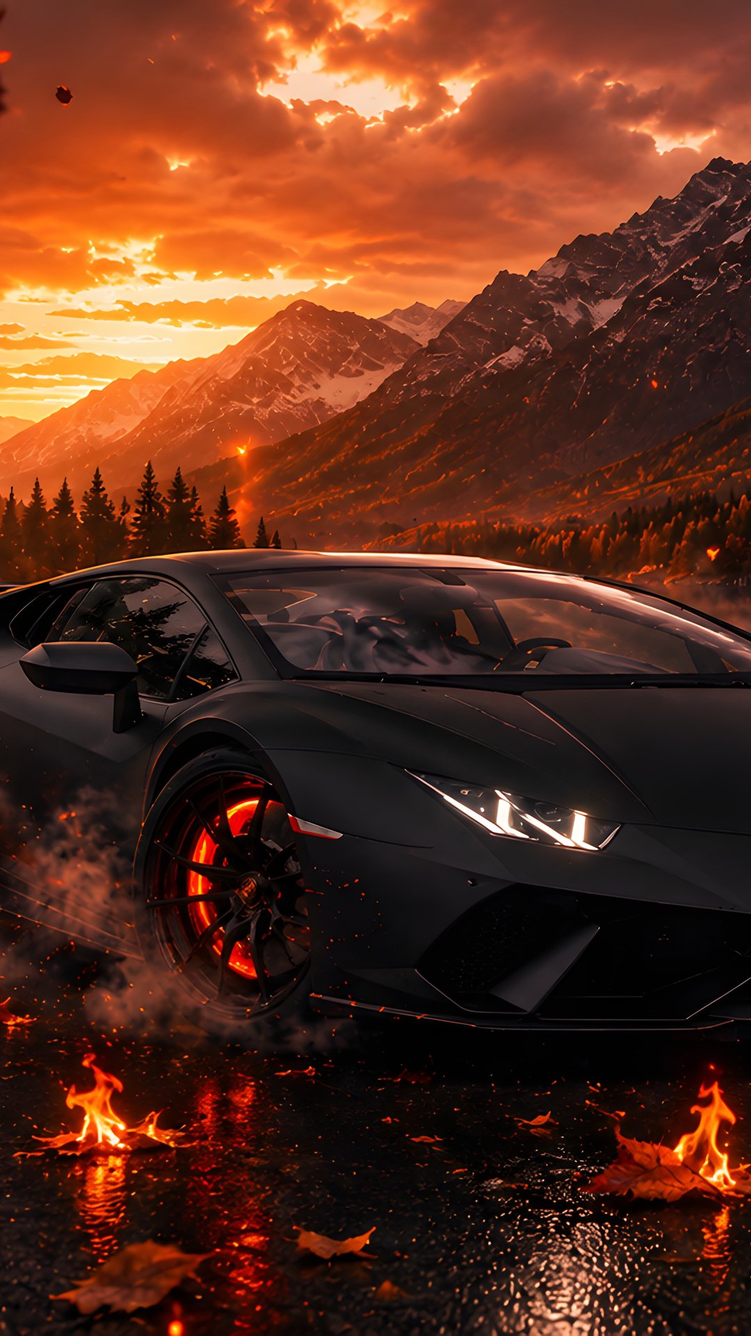 Lamborghini Huracán at Mountain Sunset - Wallpapers for Samsung, Honor, Sony in 1080x1920 resolution