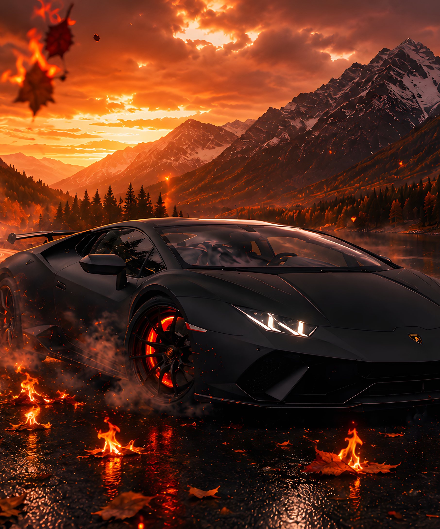Lamborghini Huracán at Mountain Sunset - Wallpapers for Samsung Galaxy Z Fold4/Z Fold5/Z Fold6 in 1812x2176 resolution