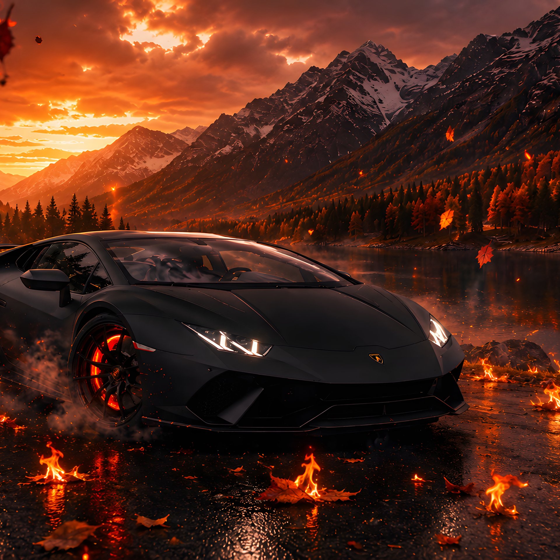 Lamborghini Huracán at Mountain Sunset - Wallpapers for Samsung Galaxy Tab in 1920x1920 resolution