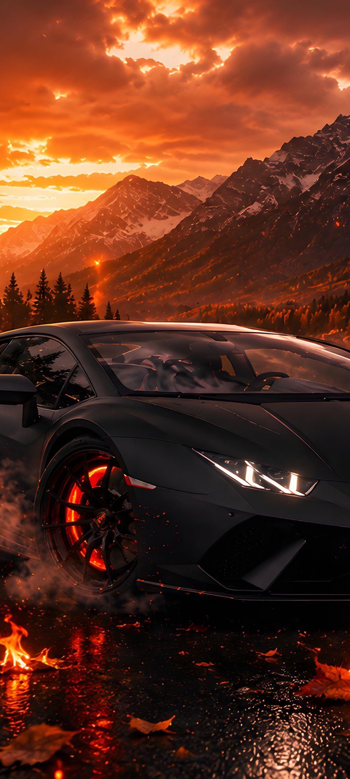 Lamborghini Huracán at Mountain Sunset - Wallpapers for Xiaomi Redmi 10C/C40/C51, Samsung Galaxy A12/A02s/A03/M12 in 720x1600 resolution