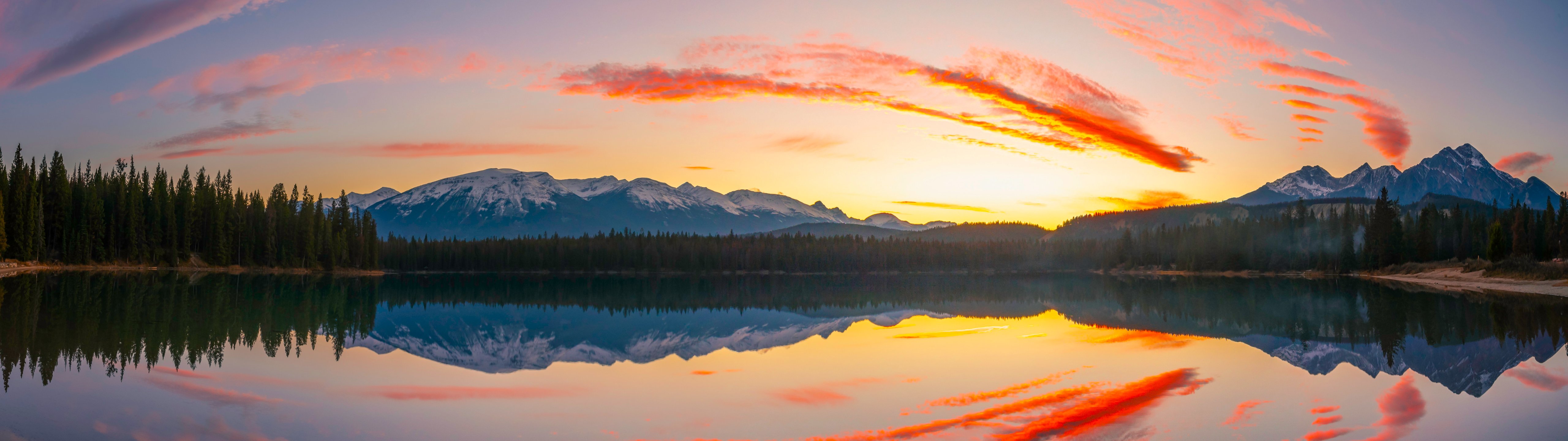 Alberta Mountain Lake at Sunset - UltraWide 32:9 wallpapers in 5120x1440 resolution