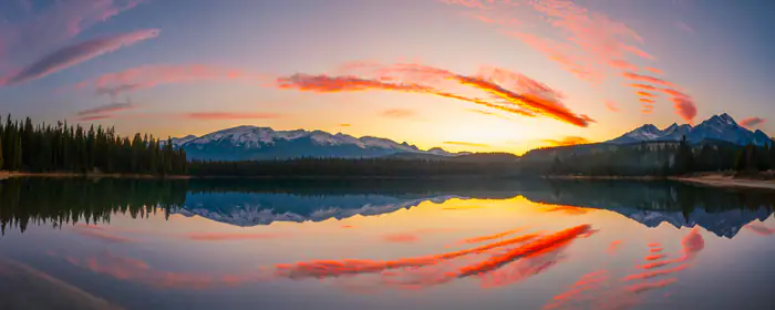 UltraWide 32:9 wallpapers (5120x1440): Alberta, sunset, mountains, lake