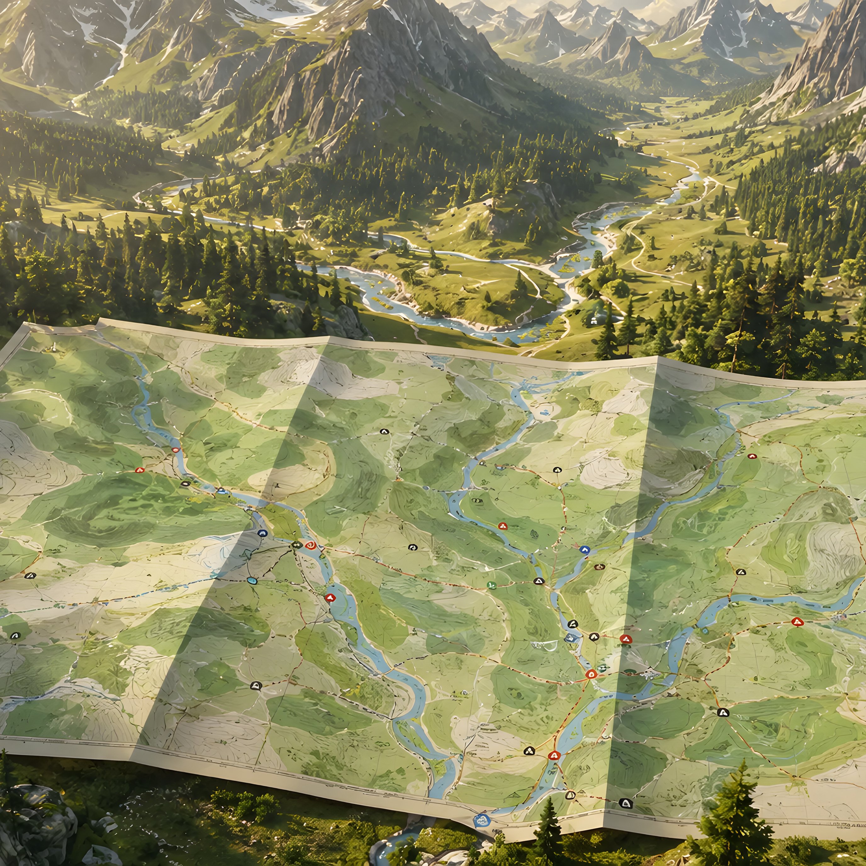 Mountain Valley Map with River - Wallpapers for iPad Pro 13″ in 2752x2752 resolution