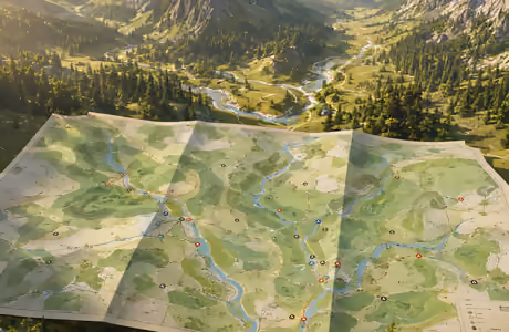 Illustrations wallpapers: mountains, valley, river, forest
