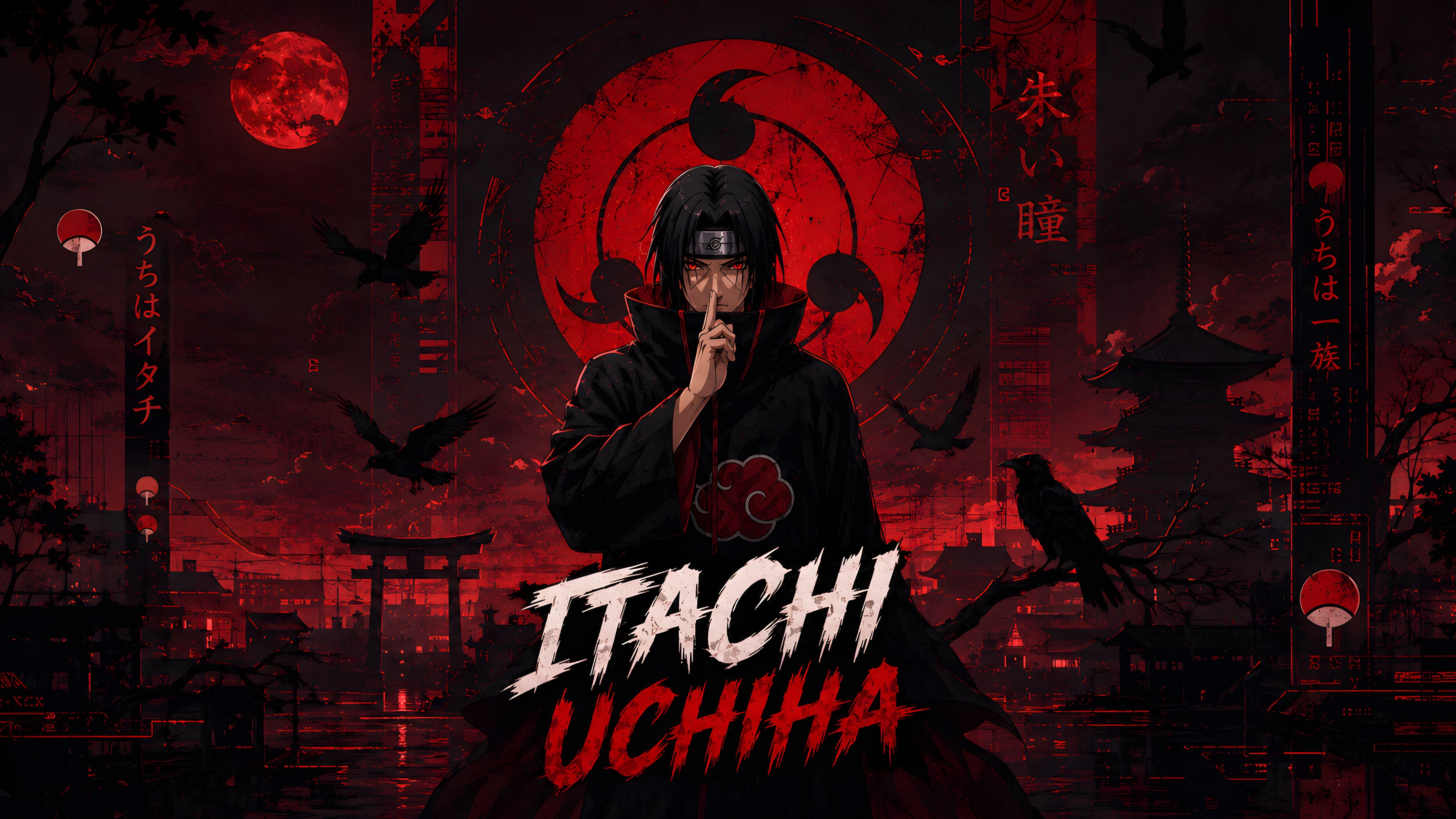 Itachi Uchiha at a Temple Torii - Wallpapers for Apple iMac 21.5″ in 4096x2304 resolution