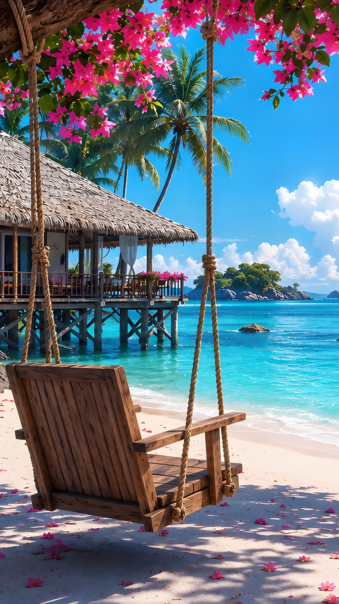 Tropical Beach Bungalow by Ocean - Wallpapers for Samsung, Honor, Sony in 1080x1920 resolution