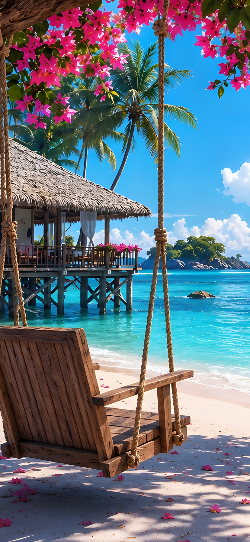 Tropical Beach Bungalow by Ocean - Wallpapers for iPhone 11/XR in 828x1792 resolution