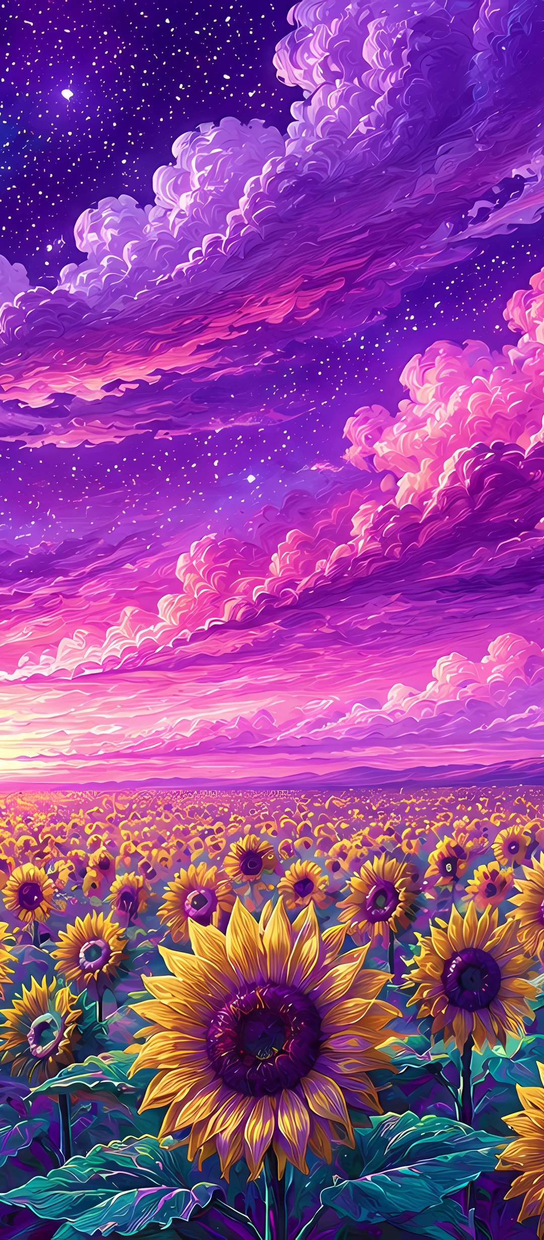 Field of sunflowers under a purple sky - Wallpapers for TECNO/Infinix in 1080x2460 resolution