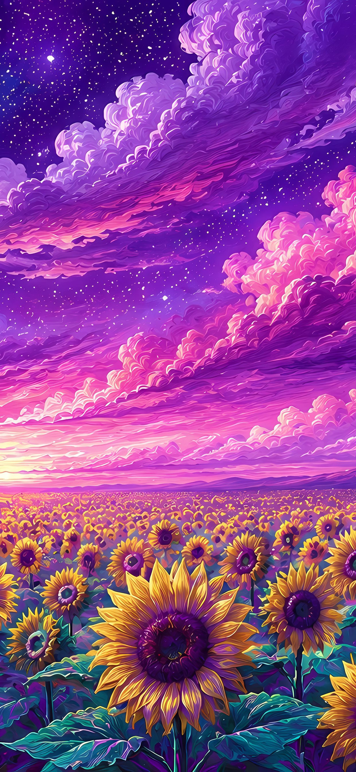 Field of sunflowers under a purple sky - Wallpapers for iPhone 11 Pro Max in 1242x2688 resolution