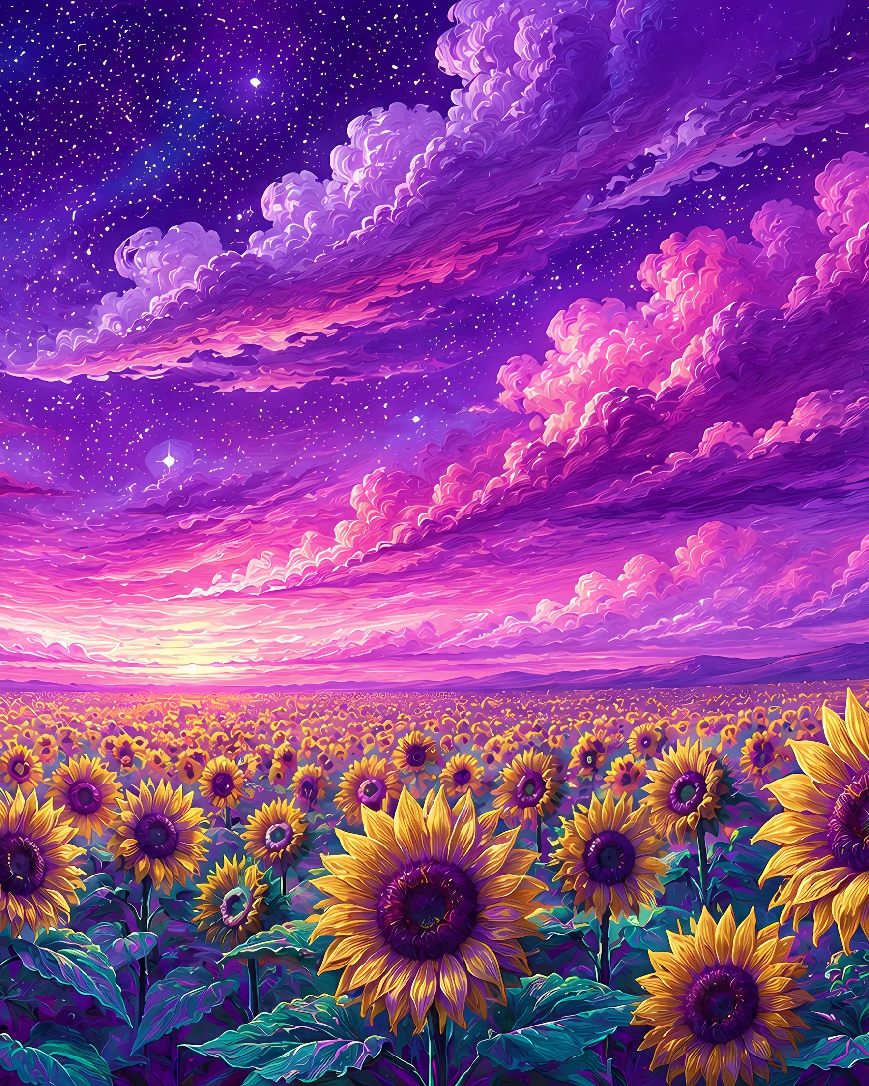 Field of sunflowers under a purple sky - Wallpapers for Samsung Galaxy Z Fold 2/3 in 1768x2208 resolution