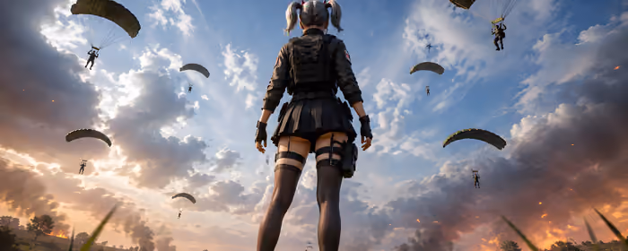 UltraWide 32:9 Warrior wallpapers (5120x1440): PUBG: Battlegrounds, woman, battle, parachute