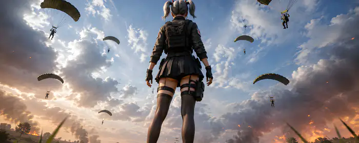5K2K UltraWide 21:9 обои (5120x2160): PUBG: Battlegrounds, женщина, битва, парашют
