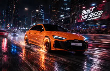 Обои для Samsung Galaxy Tab S9+ (2800x2800): стритрейсинг, Audi RS 5, Dodge Challenger SRT, ночь