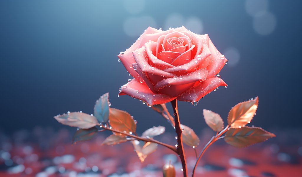 Pink Rose Covered in Dew Drops - WSVGA wallpapers in 1024x600 resolution