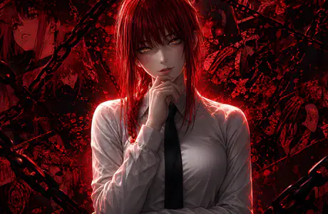 Laptop Wallpapers (1366x768): Makima, Chainsaw Man, red hair, yellow eyes