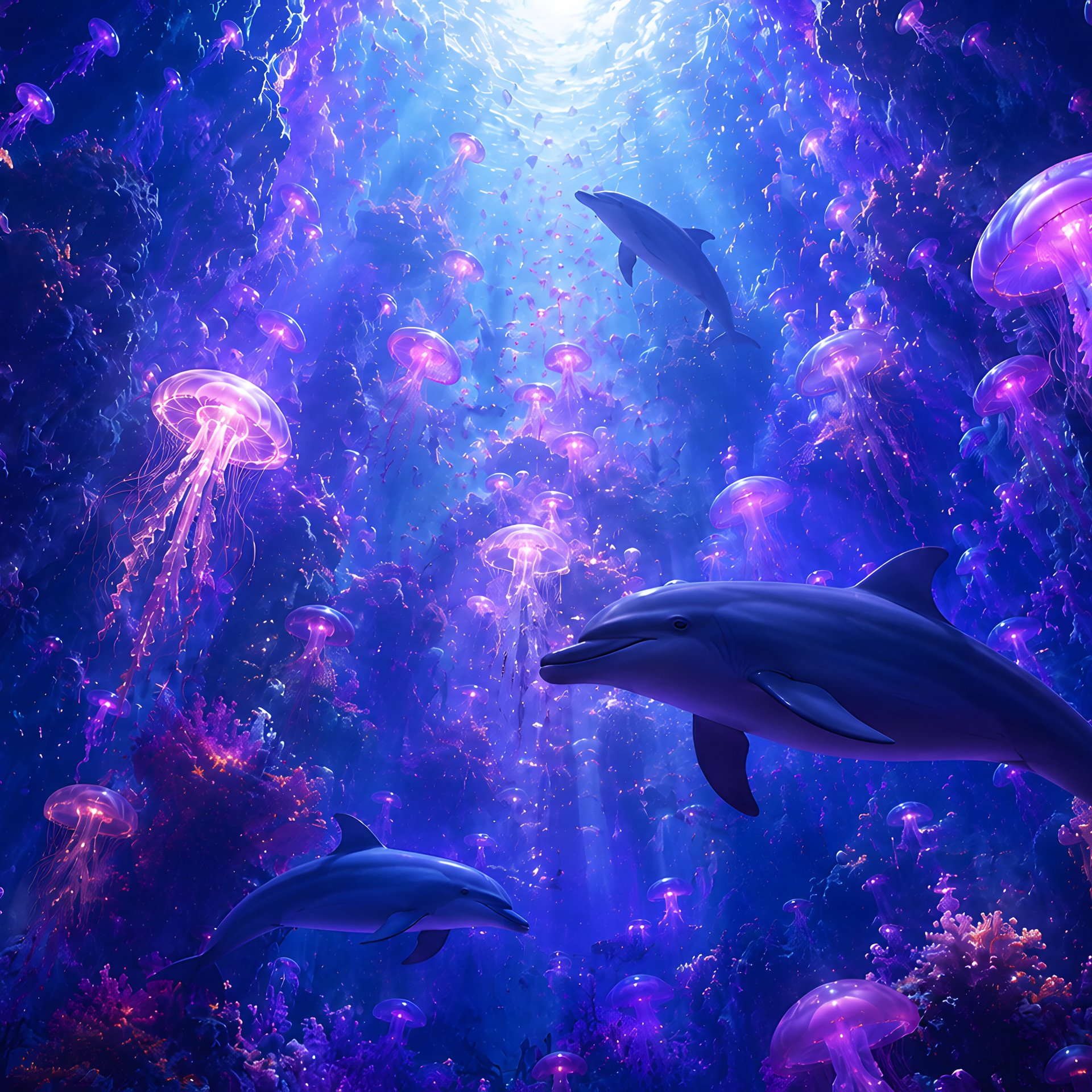 Jellyfish and Dolphins Underwater - Wallpapers for Samsung Galaxy Tab in 1920x1920 resolution