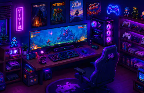 QWXGA wallpapers (2048x1152): gaming room, console, gamepad, neon